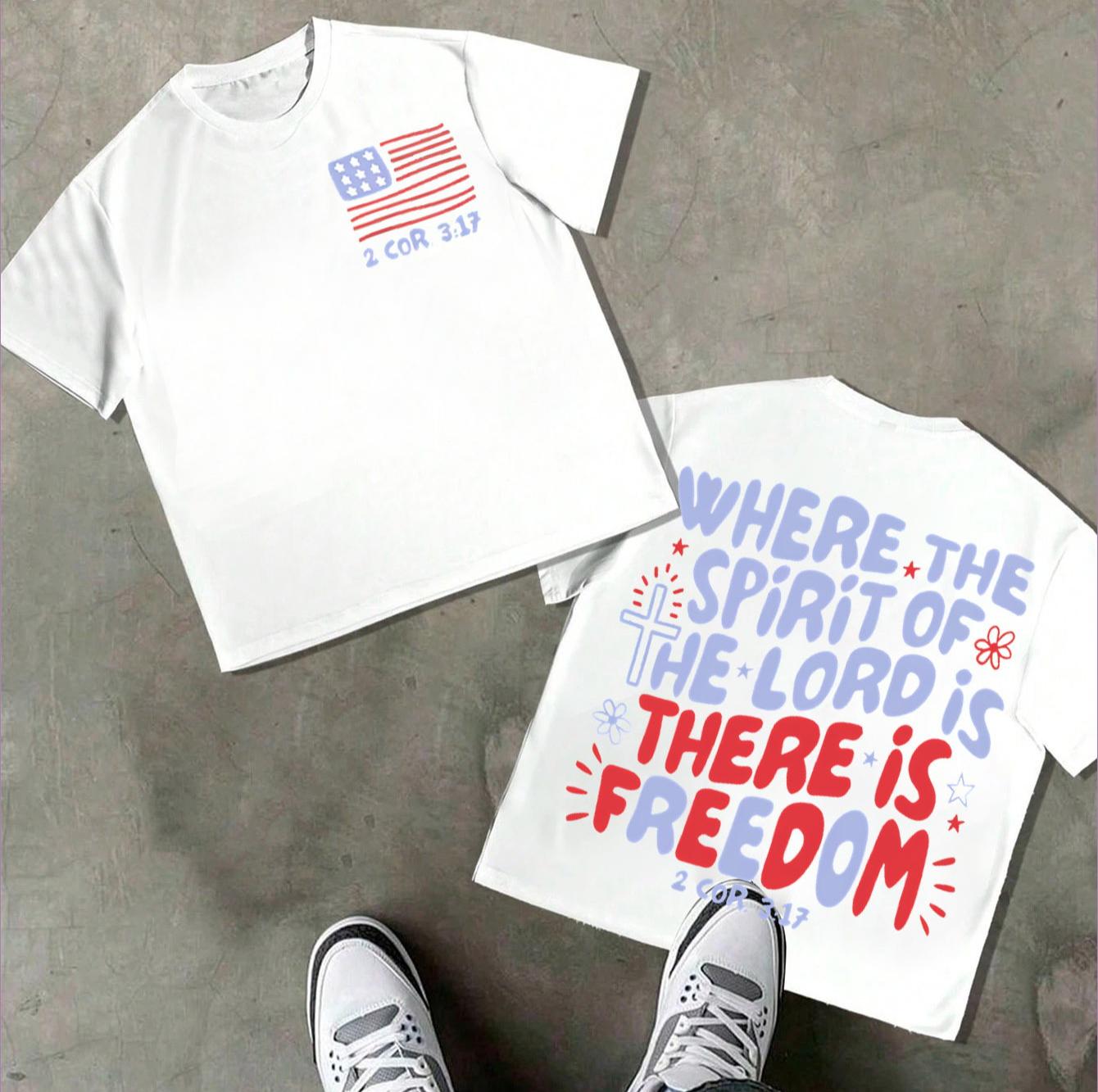 Where The Spirit Of The Lord Is There Is Freedom T-Shirt Men Women Bible Oversized Cotton Short Sleeve Unisex Tee S разноцветный