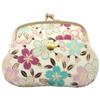 Made in Japan 4-inch Parent-and-Child Gama-guchi Wallet All-Cherry Blossom Design, White, Coin Purse and Card Case, Nikko Chirinmen, Edo Komon
