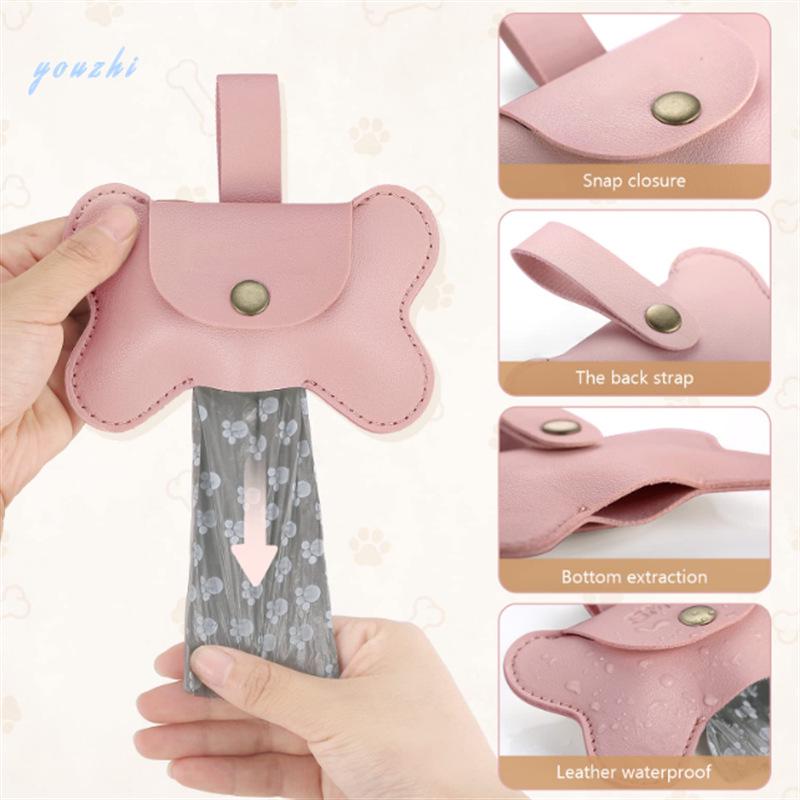 Spot PU Leather Bone-Shaped Pet Waste Bag Dispenser for Cats and Dogs