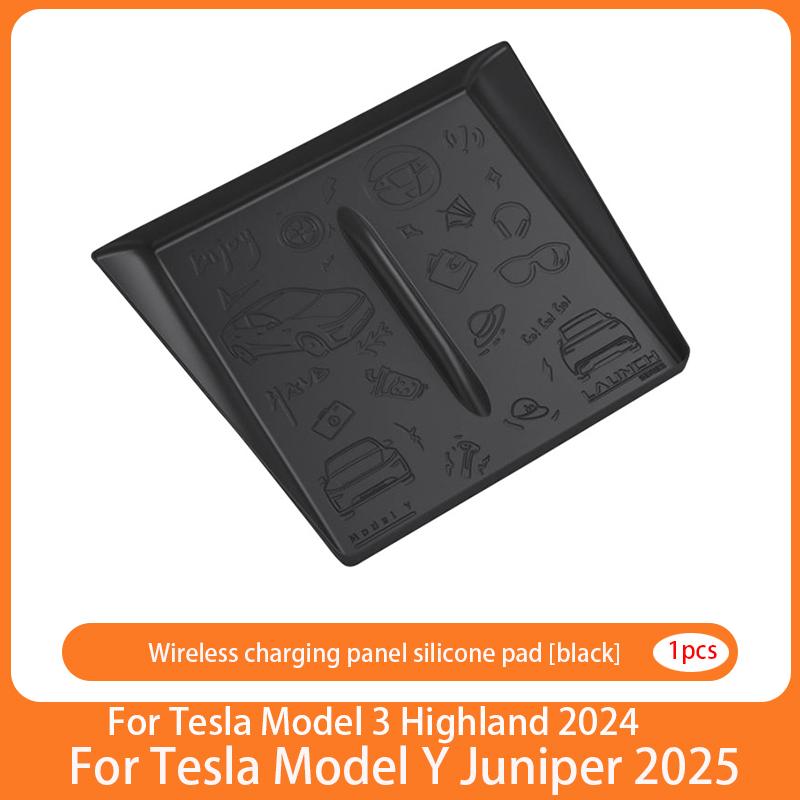 For TESLA Model Y Launch 2025 Wireless Charging Silicone Pad Central Control Charger Protector Cover Non-Slip Mat MY Accessories