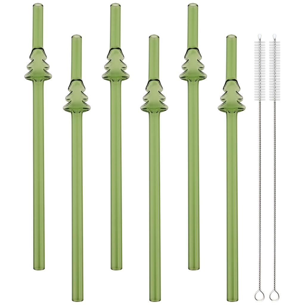 Christmas tree Borosilicate Glass Straw Reusable Drinking Straw with Brush for Milkshakes Cocktail Coffee Bar Accessories