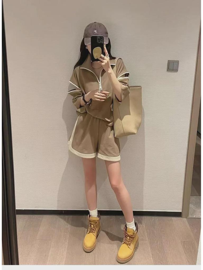 2023 Women's Summer Salt Style Loose Casual Two-Piece Set - Short Sleeve Top & Shorts