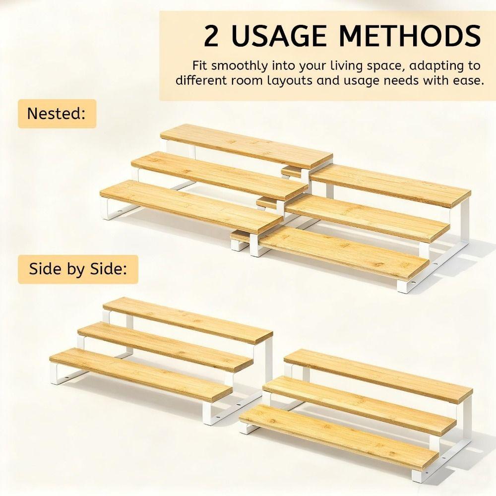 Large Capacity Expandable Step Storage Rack Bamboo Spice Condiment Shelf Cabinet