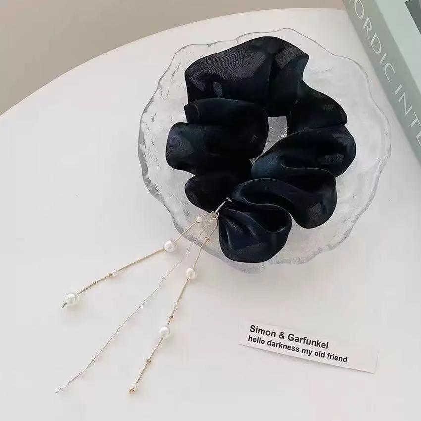 

Корейское сетчатое кольцо для волос с кисточками и жемчугом - элегантный аксессуар для волос