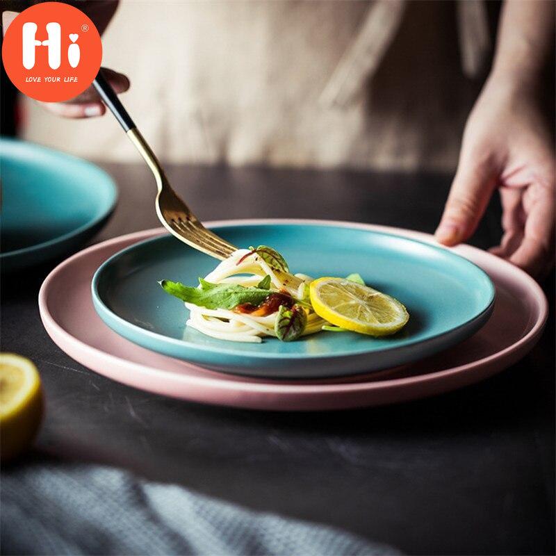 HiCeramic Round Steak Plates Beef Plate Dessert Dish Minimalist Pizza Breakfast Dish Tableware
