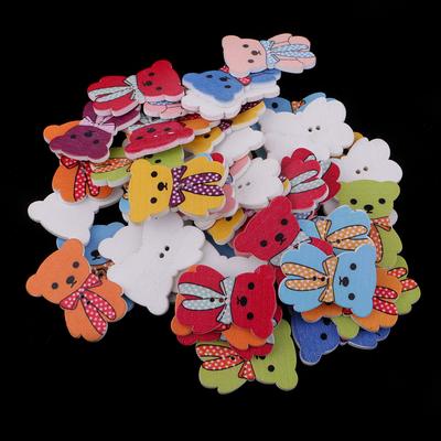 50Pcs Cartoon Bear Wooden Buttons 2 Holes Sewing Scrapbooking DIY Craft