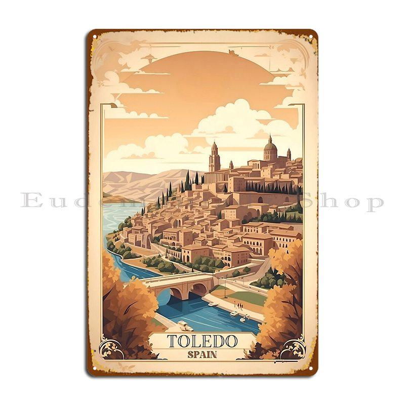 Journey Into Toledo S Past Vintage Retro Travel Illustration Metal Plaque Poster Designer Custom Cinema Tin Sign Poster 20x30cm