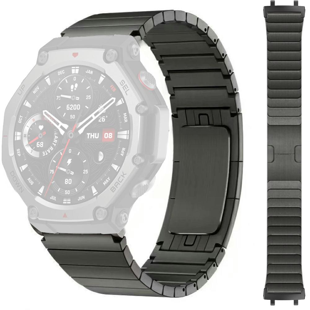 For Huami Amazfit T-Rex Pro A1918 Watch Band 1-Bead Stainless Steel Wrist Band