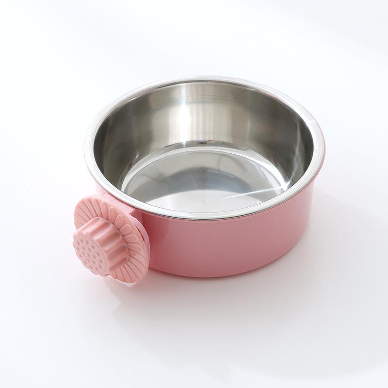 

Anti-tipping, Fixed and Hanging Dog Bowl, Dog Cage, Stainless Steel Drinking Bowl, Two-in-one Pet Bowl Small розовый