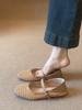 French literary style woven hollow breathable Mary Jane single shoes women's word with flat sandals