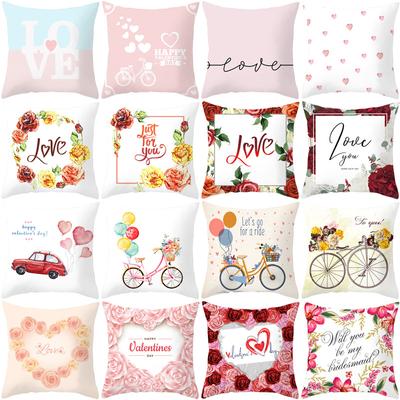 Série Rose Saint-Valentin Housse de Coussin Peau de Pêche Housse de Coussin Carrée pour Canapé de Maison