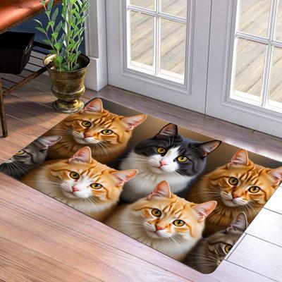 1Pcs Anti Fatigue Kitchen Rugs, Orange Cat Print Waterproof Non-Slip Thick Cushioned Kitchen Mat Heavy Duty Comfort Standing Mat for Kitchen