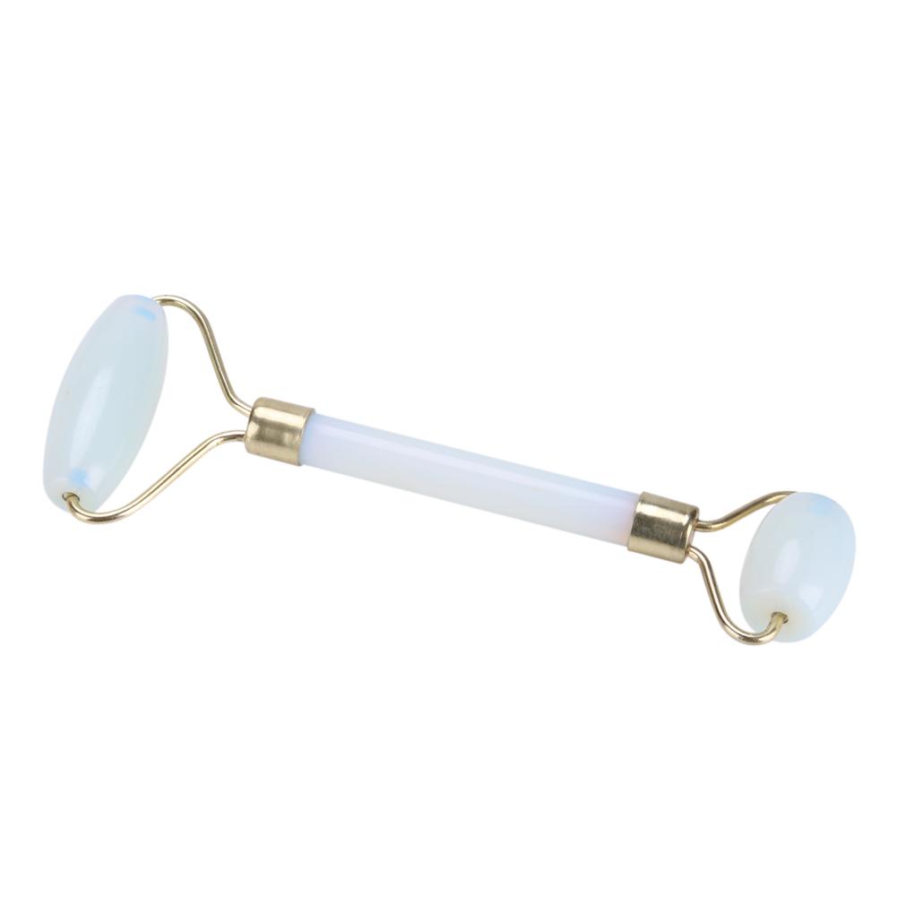 1Pc Artificial Jade Doublehead Beauty Roller AntiAging Face Eye Neck Massager Tool(White)