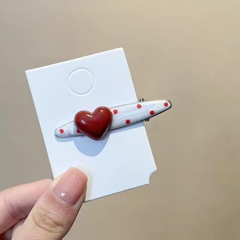 Versatile Red Heart Polka Dot Pearl Duckbill Hair Clip