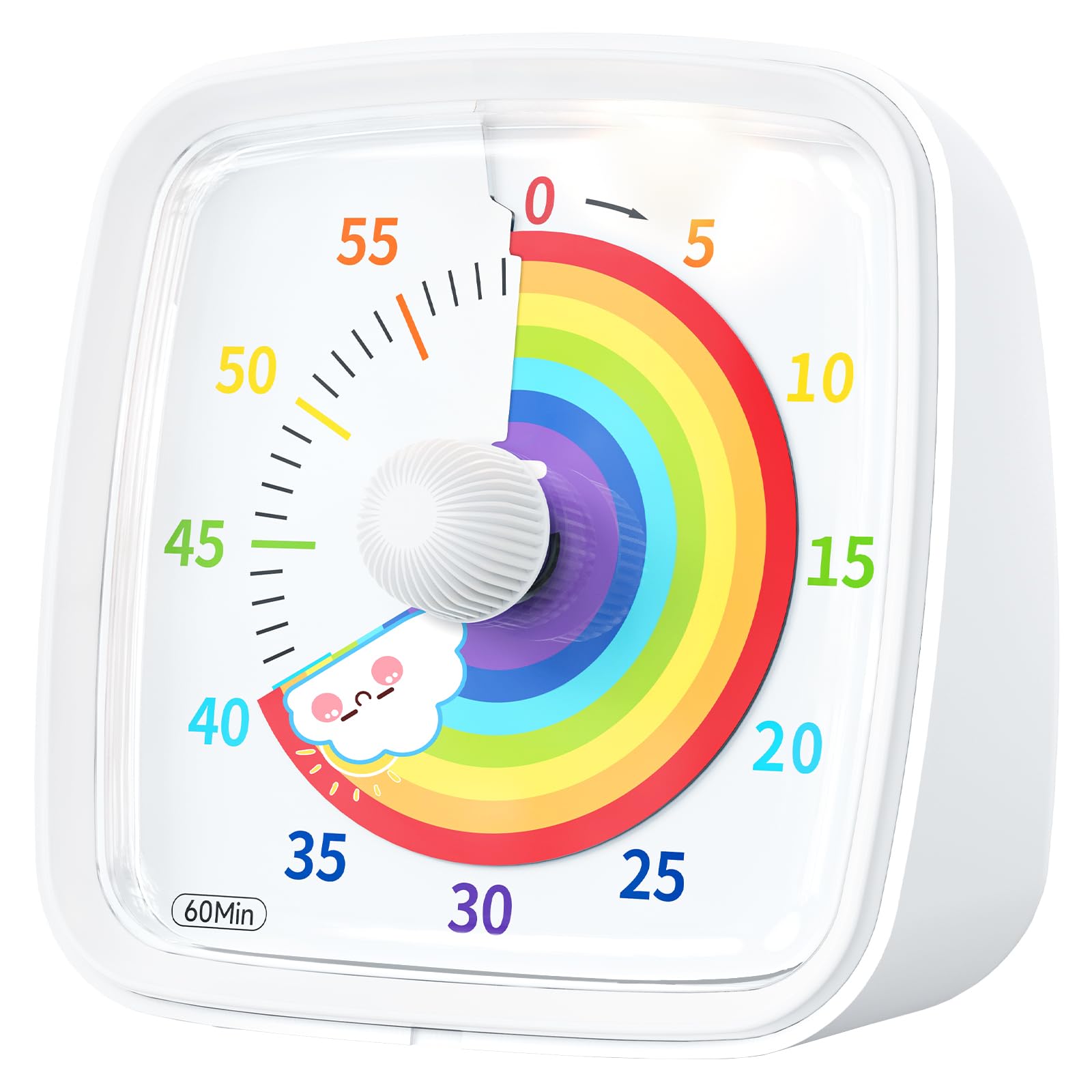 

Yunbaoit 60-Minute Visual Timer (for Kids and Adults), Suitable for Home, Kitchen, School, and Work (White Rainbow)
