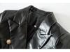 Black Long Sleeve Slim Fit Faux Leather Jacket with Suit Collar - Fall/Winter Collection