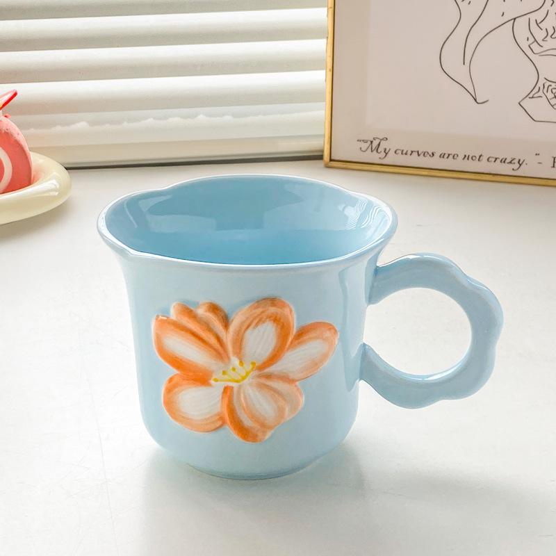 Ins Style High Value Flower Mug Girls Office Ceramic Drinking Cup Korean Coffee Cup Milk Cup
