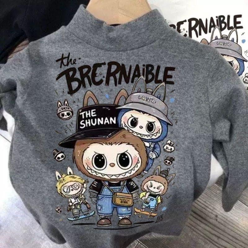 Kids' High Neck Fleece Long Sleeve T-Shirt for Spring, Autumn, and Winter