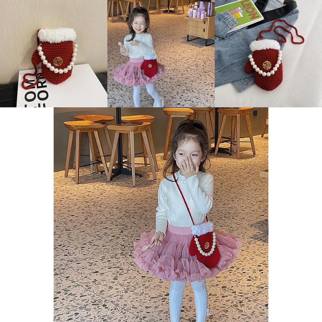 Stylish Baby Yarn Knitted Gloves And Creative Shoulder Bag For Girls And Boys