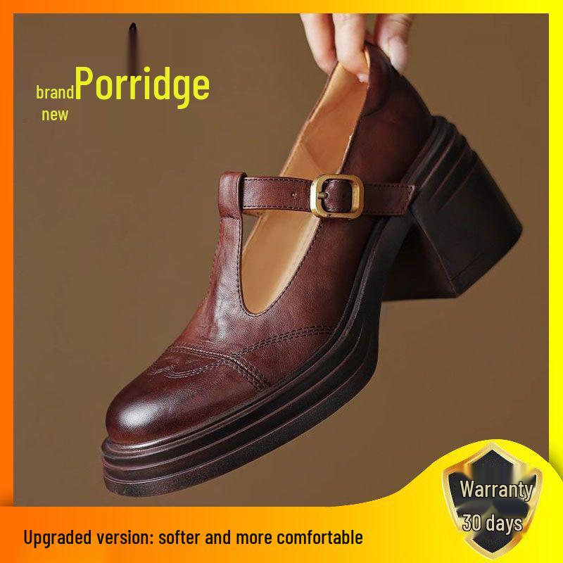2025 Retro T-Strap Chunky Heel Mary Jane Women's Black Platform Shoes