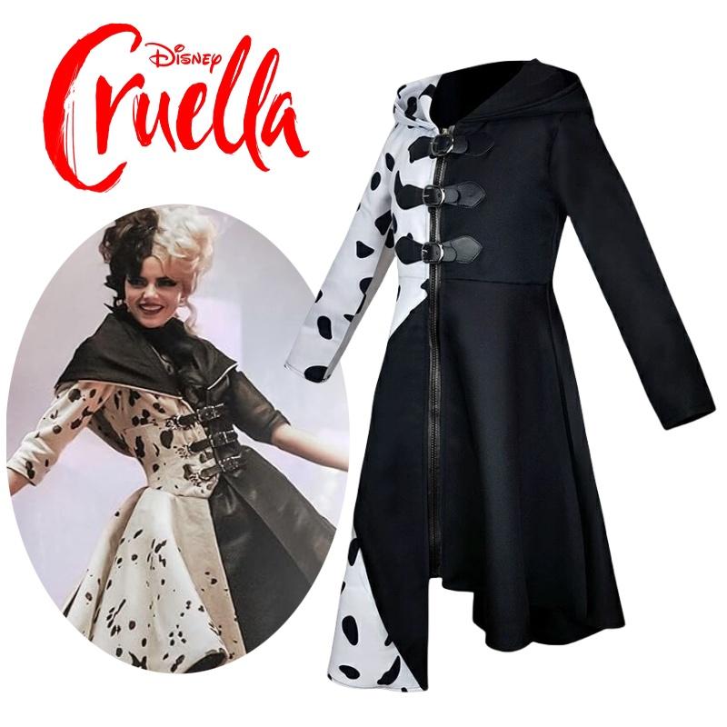 101 Dalmatiner Schwarzweiß Hexe Cruella De Vil Cosplay Kleid