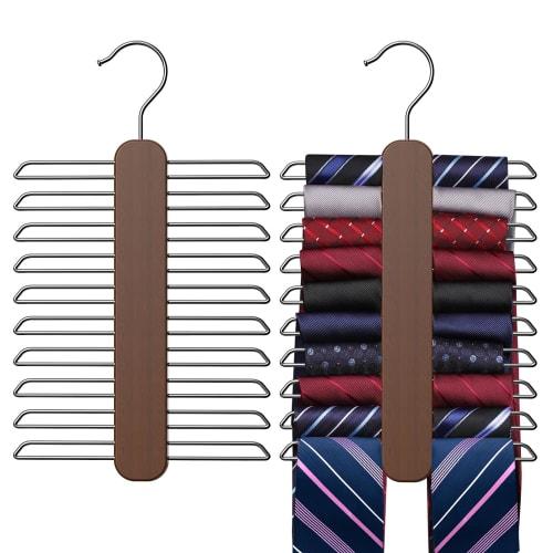 Uinicor Tie Hanger, Closet Tie Organizer with 20 Tie Storage Capacity, Wooden Tie Organizer, Tie Holder, 360 Rotating Accessory Organizer for Ties, B
