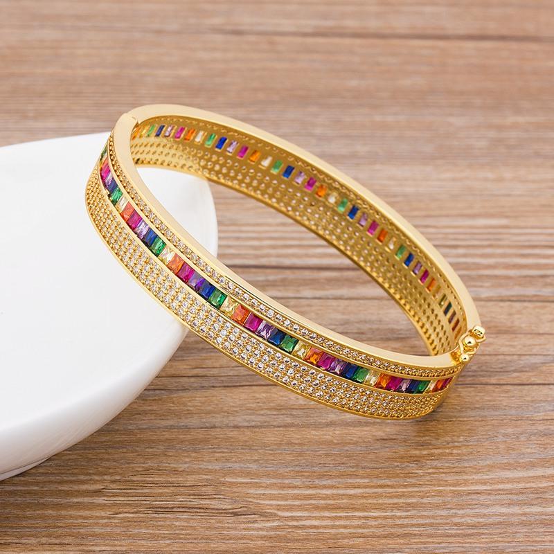 AIBEF 2021 New  Charm Rainbow Rhinestone Bangles Copper Zirconia Cuff Bracelets High Quality Jewelry Gift For Women Girls