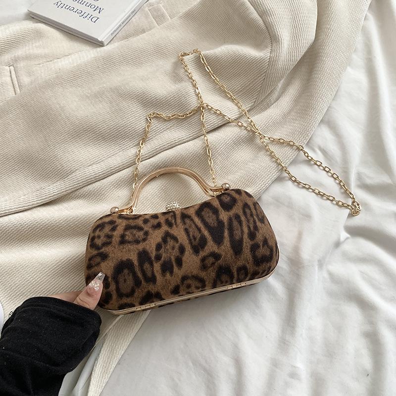Retro Leopardenmuster Tasche Damen 2025 Herbst neue Mode mit Diamanten besetzte Abendtasche ausländischer Stil Kette einzelne Schulter Umhängetasche Achseltasche