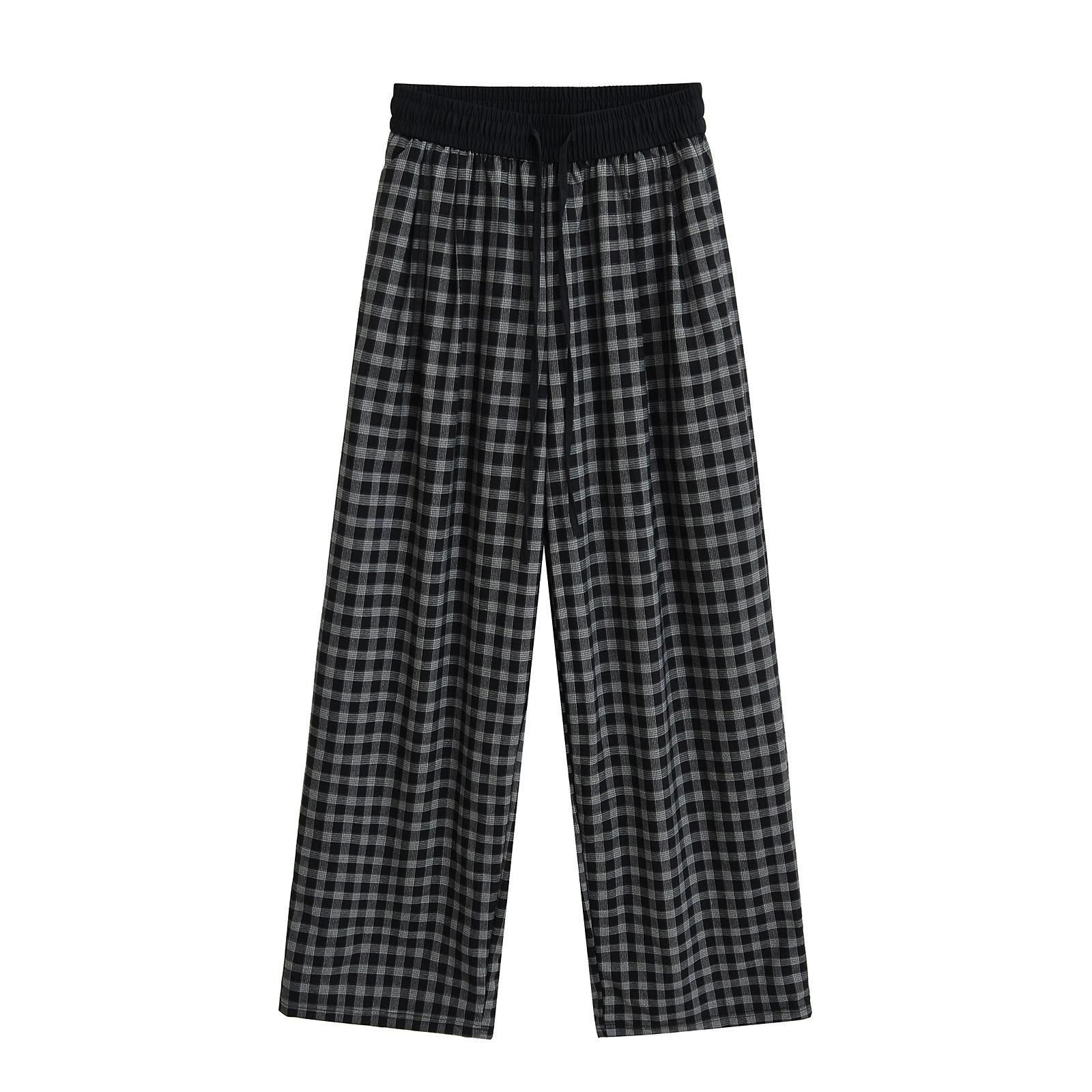 

2025 Summer Loose Wide-Leg Elastic Waist Floor-Length Pants Small чёрный