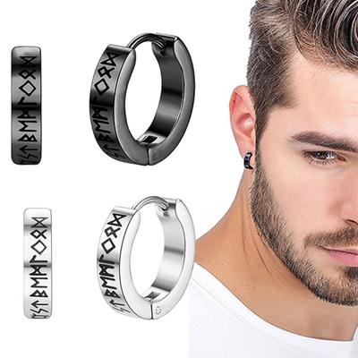Pendientes de Aro Vikingos con Runas de 12 mm Acero Inoxidable 316L Unisex Joyería Nórdica
