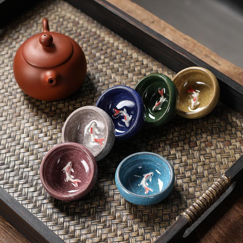 Tasse à thé en céramique à glaçure craquelée, service à thé Kung Fu, tasse unique de maître, article pour la dégustation du thé, accessoires de service à thé à glaçure changeante de four vintage, cadeaux