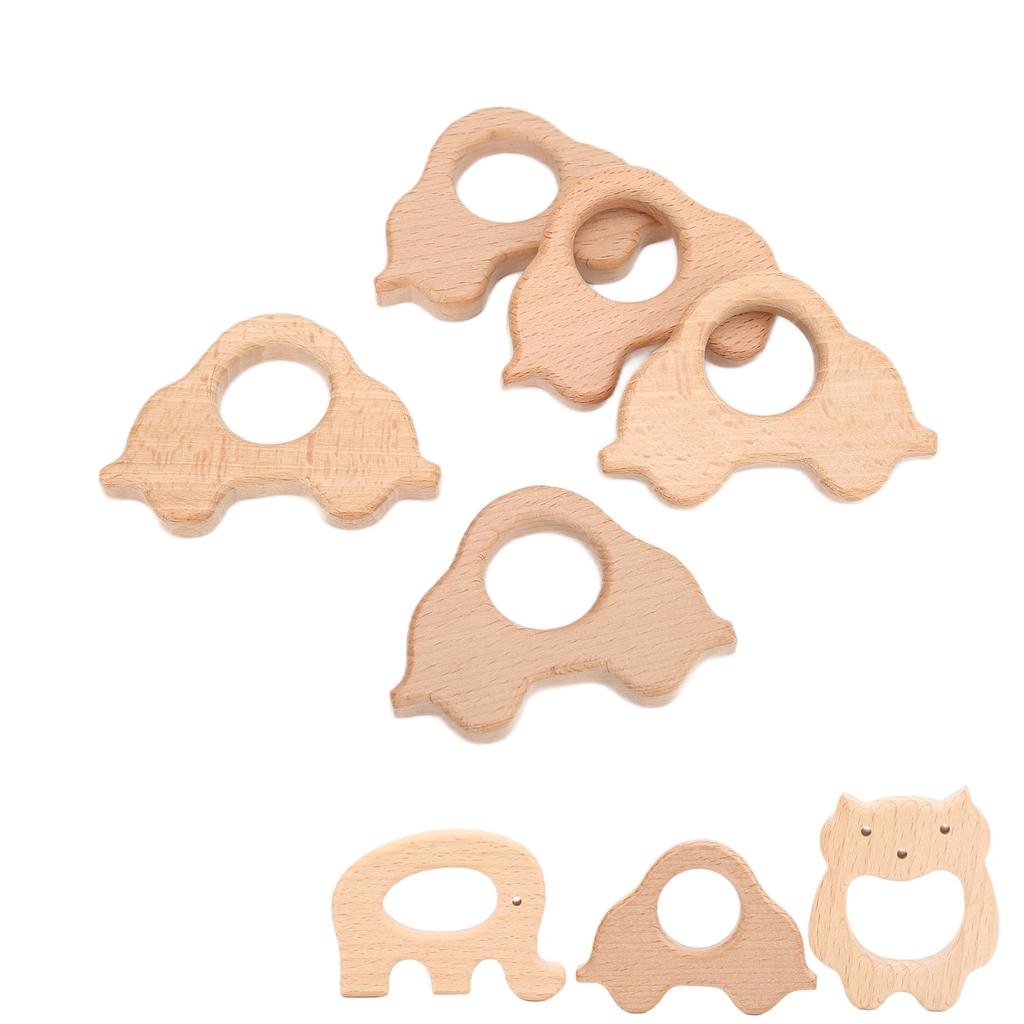 5Pcs Wooden Teether Toys Natural Beech Sturdy Durable Impact Resistance Smooth Safe Non Toxic Wood T