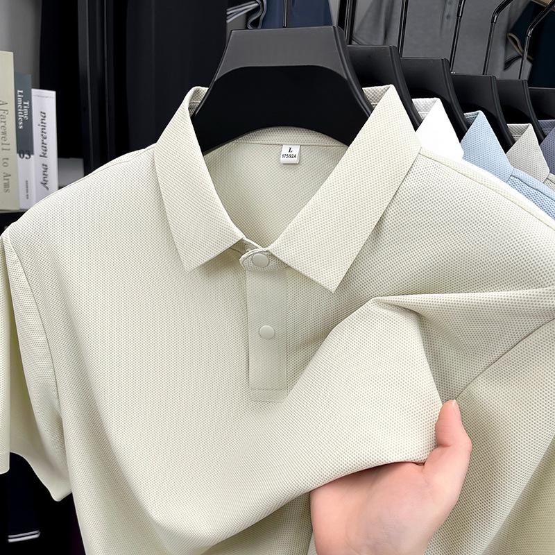 Men's High-End Ice Silk Short Sleeve Polo Shirt - Seamless Chinlon Spandex Turn-Down Collar Summer Top