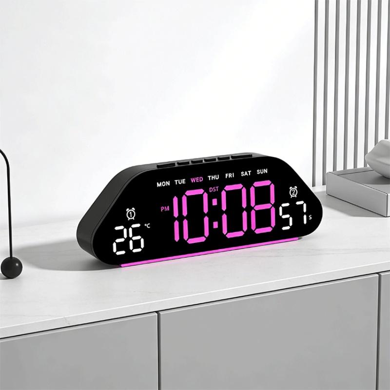 LED Digital Alarm Clock Temperature Week Date Display Timer Brightness Adjustment Electronic Table Clock with Ambient Light
