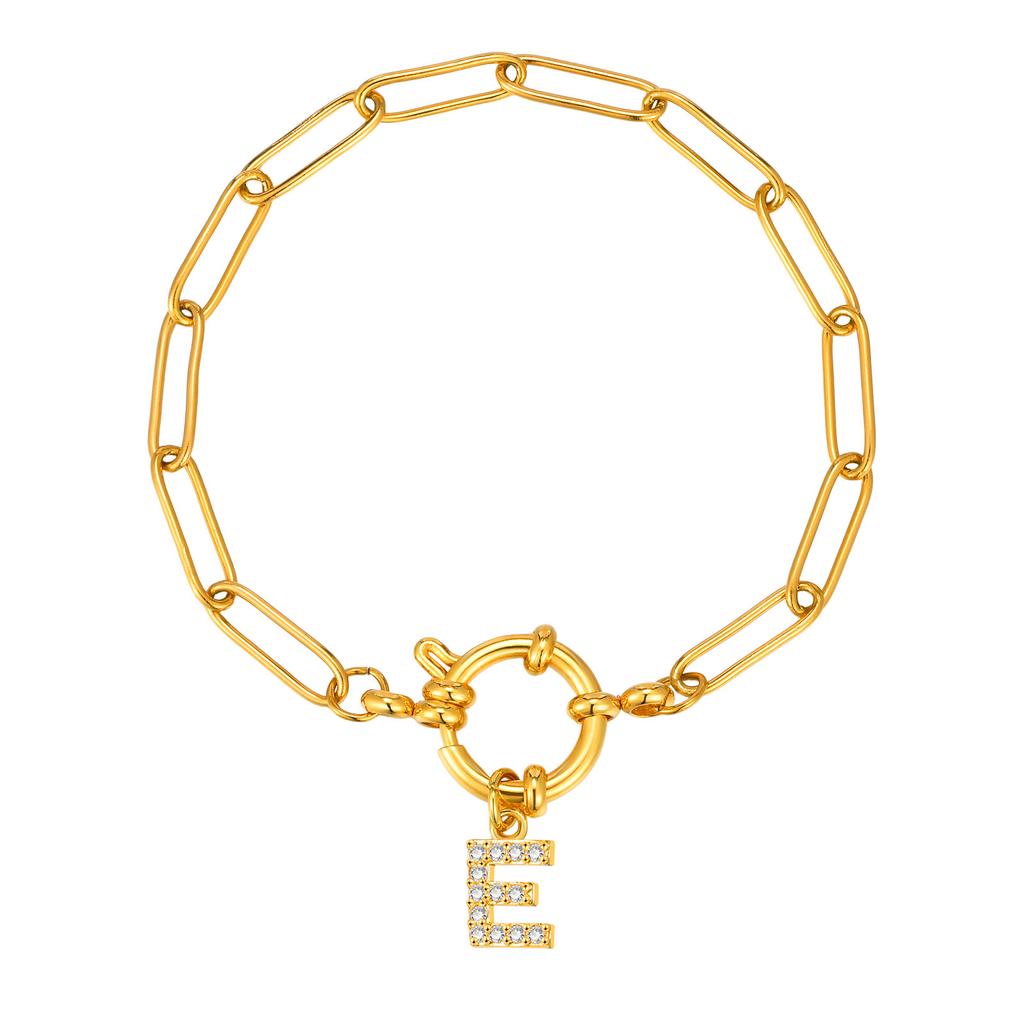 Stainless Steel 18K Gold Fashion Small Square Chain Bubble Buckle Copper Material 26 Letter Bracelet Br-2167