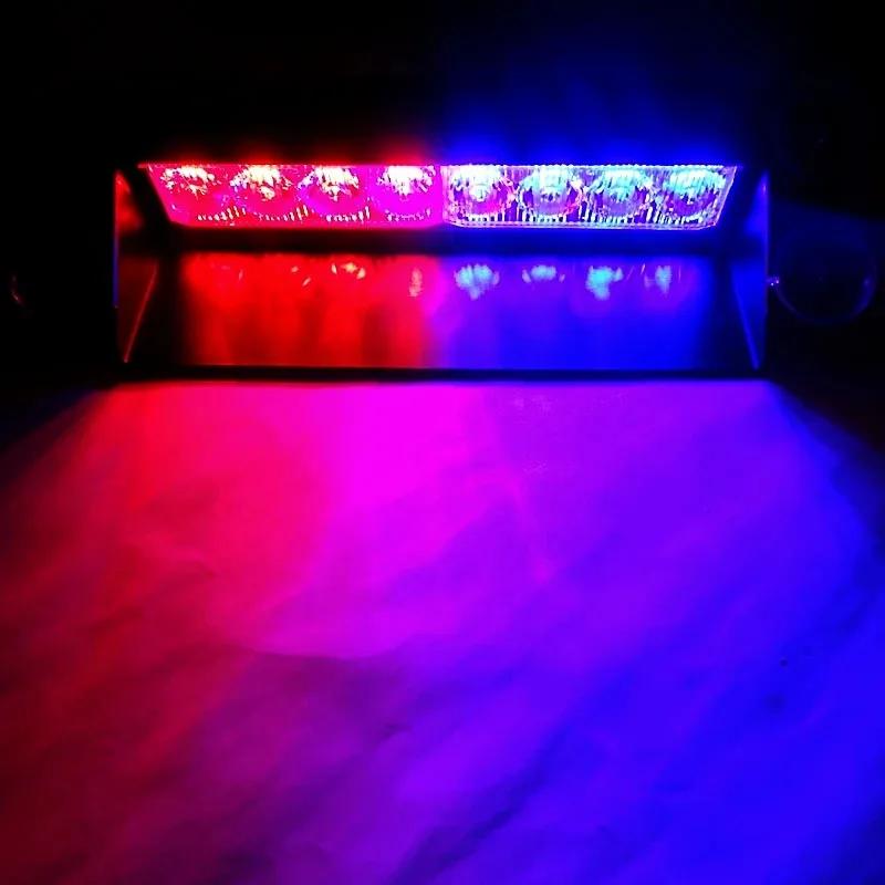 12V Car Strobe Light Flasher Vehicle Windshield Day Running Flashing 8LED Warning Signal Lamp Red Blue Police Emergency Lights