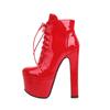Sexy Ankle Boots Women Platform Autumn Winter Boot Leather Ultra Stripper Heels Lace-up Red Black Fetish Shoes Large Size 45