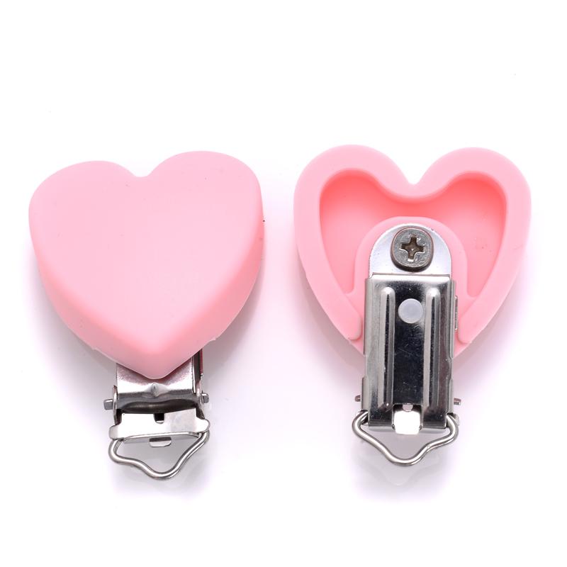 

3Pcs Silicone Heart Shape Pacifier Clip DIY Baby Soother Nursing Dummy Holder Draft Teething Molar Toys Clips BPA Free розовый