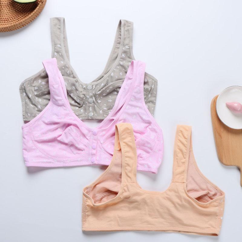 Printed Underwire Cotton Underwear Without Steel Ring Front Opening Buckle Lightweight Breathable Mom's Wide Shoulder Strap Vest Simple Casual