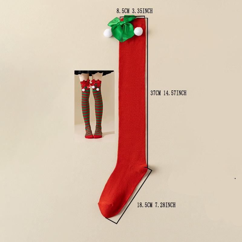 Women with Bow Accent for Women Girls Christmas Socks Knee-High Over-the-Knee Elegant Red & Green Striped Long Socks