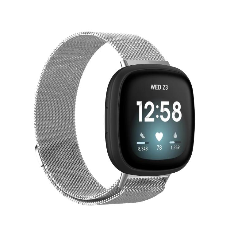 For Fitbit  Versa 4 / 3 Milanese Magnetic Metal Weave Watchband, Large Size