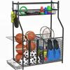 Sports Equipment Storage, with Baskets, Removable Hooks, Elastic Straps, 92 X 42 X 109 Cm, Black