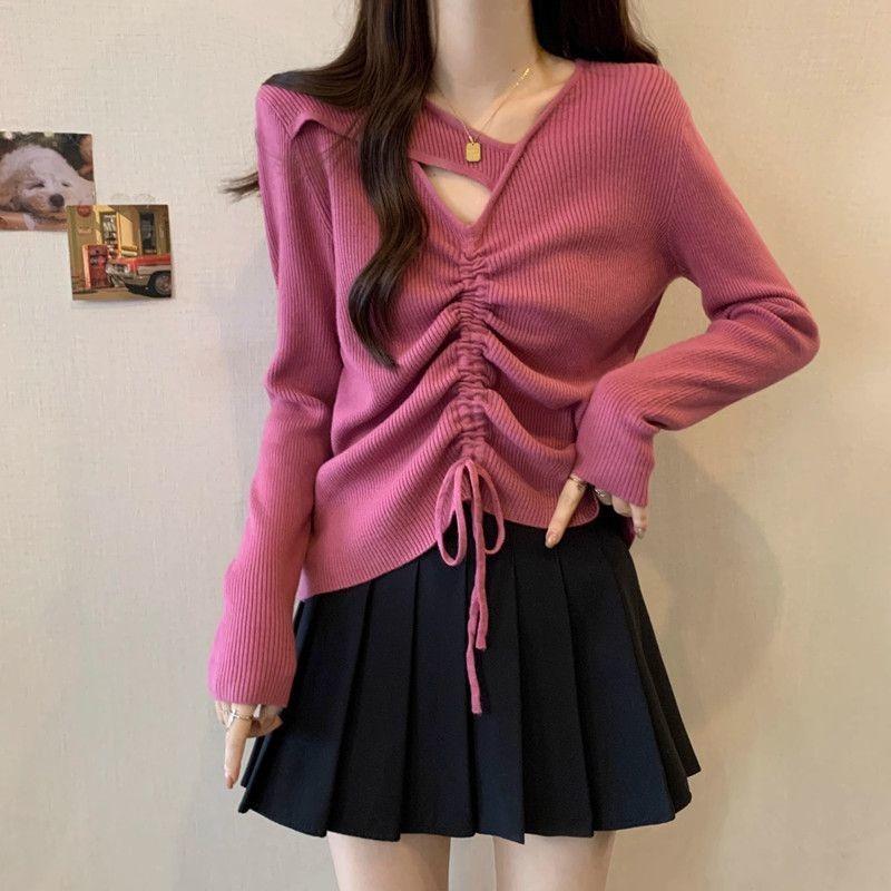 

Рубашка с весенним низом. Универсальный дизайн на шнурке. Сплошной цветной топ с уникальным вырезом. 3XL розовый