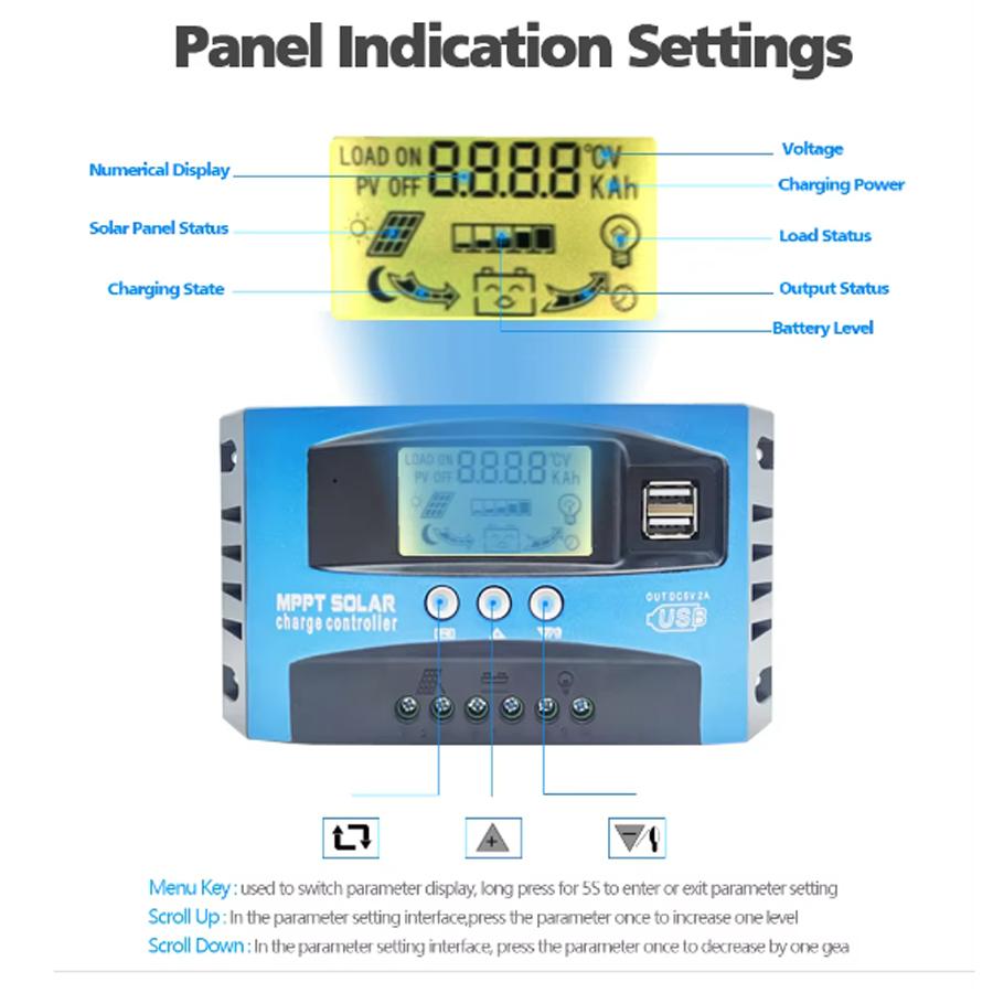 Hot sell Solar Charge Controller MPPT 30A 50A 80A 100A LCD Display 12V 24V AUTO Dual USB Solar Charge And Discharge Controller