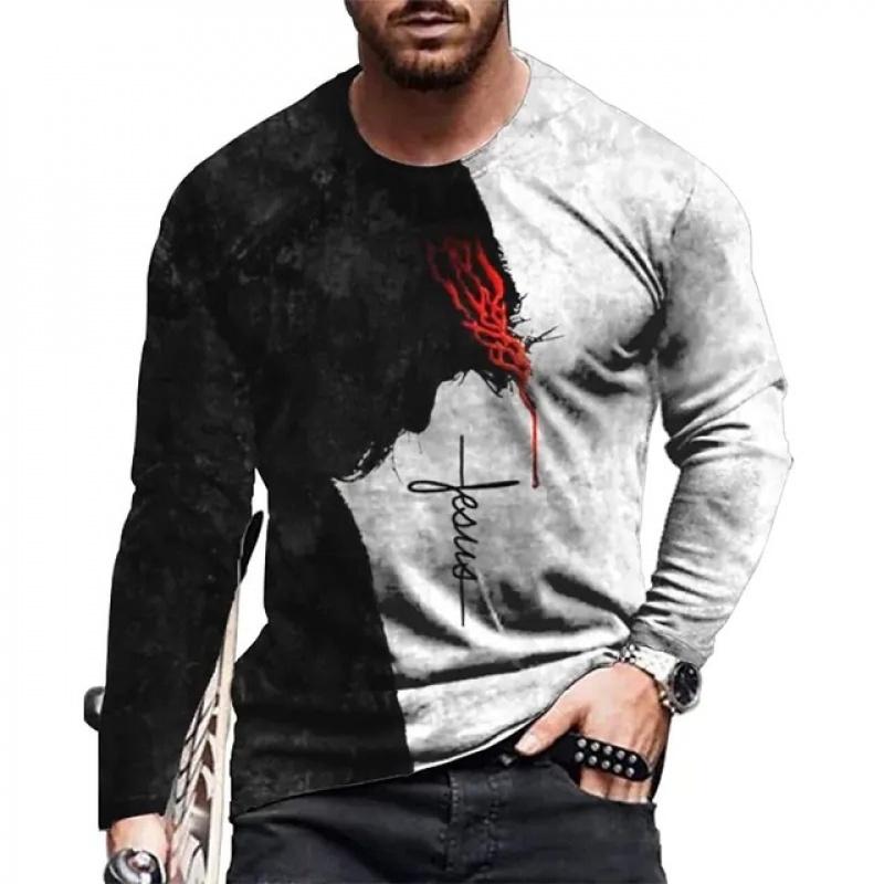 Spring New Long Sleeve T-Shirt Men's Fashion Printed Street Trend Top