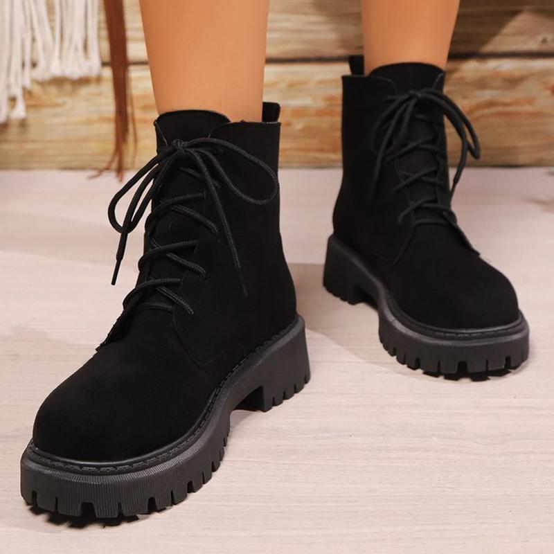 Fashion Classic Black Faux Suede Boots Women Autumn Winter 2025 Lace Up Platform Ankle Boots Woman Round Toe Warm Booties Mujer