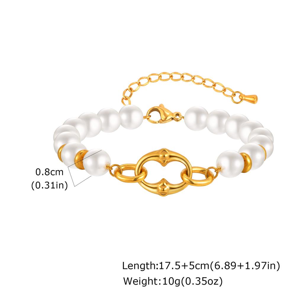 Elegant Pearl Cubic Zirconia Bracelets for Women, Stainless Steel Stackable Bracelet Chunky Jewelry