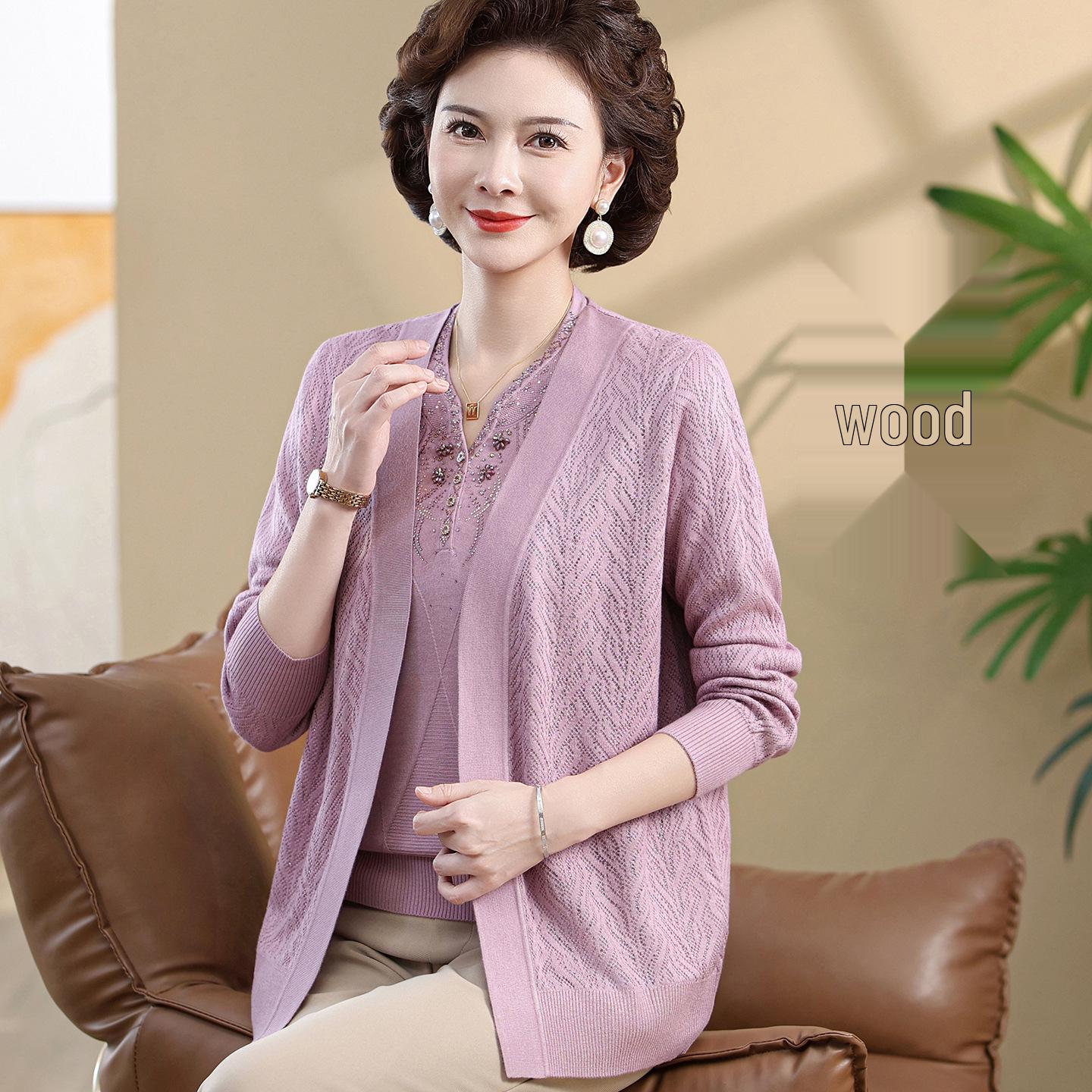 

Chic Spring Genuine Knitwear Two-Piece Set: Lightweight Mother s Sweater & Cardigan 4XL (for 135-150 jin) фіолетовий