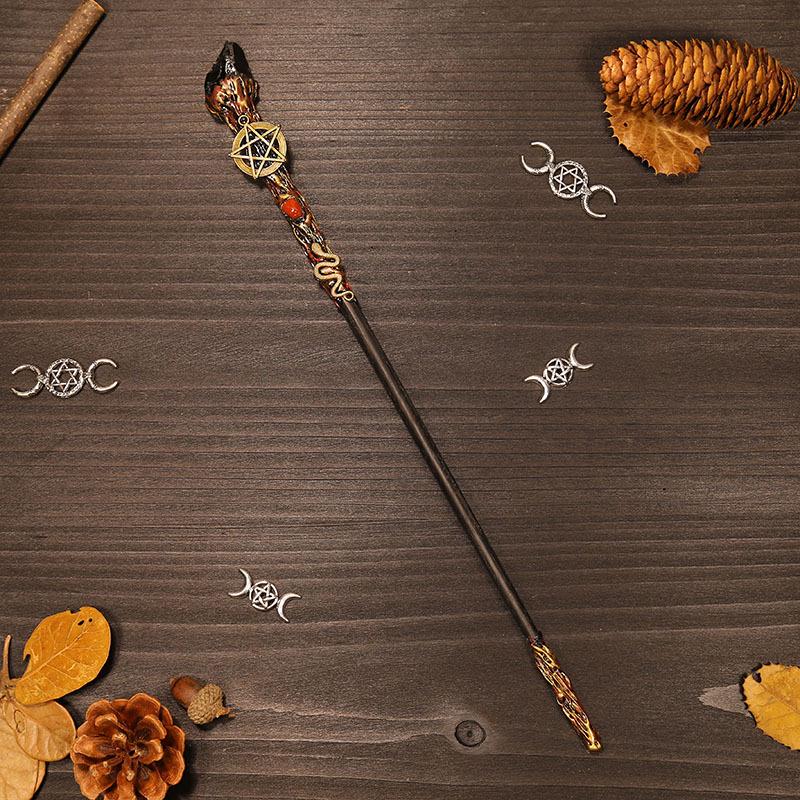 32cm Natural Crystal Double-Headed Fairy Wand - Retro Wiccan Magic Accessory 32cm