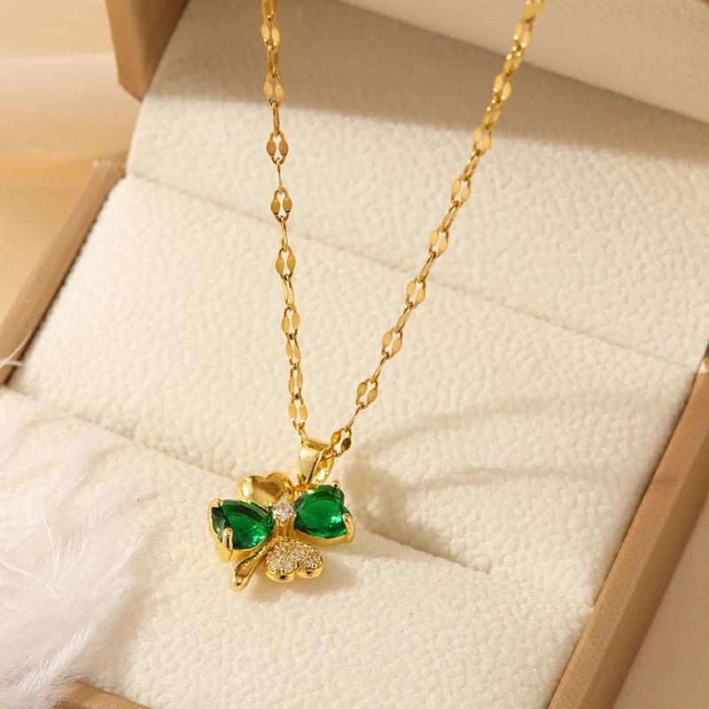 1 Pcs Luxury Cool Wind Green Gold Plated Copper Pendant With Stainless Steel Chain Combination Of Necklaces